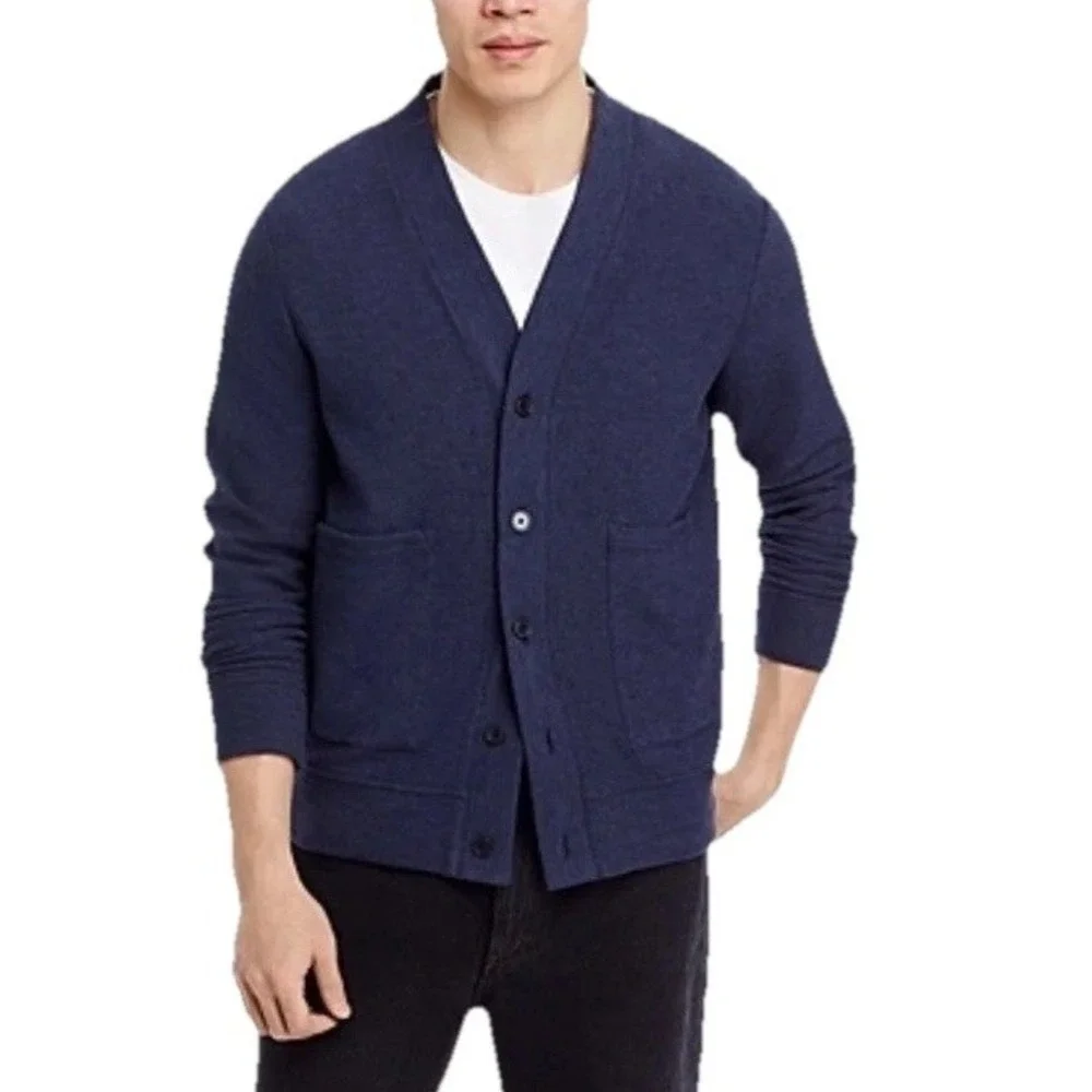 Michael Kors button front Patch Pockets cardigan sweater Navy cotton blend SZ-XL